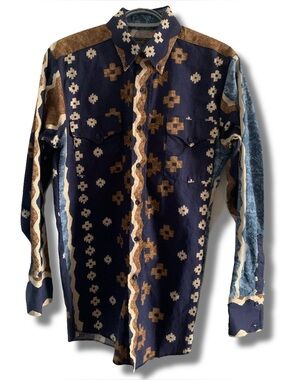 VTG Panhandle Slim Aztec Western Long Sleeve Shirt Size 15.5